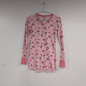 Pink Panther Long Sleeve Henley Nightie Nightgown Pink Size Small